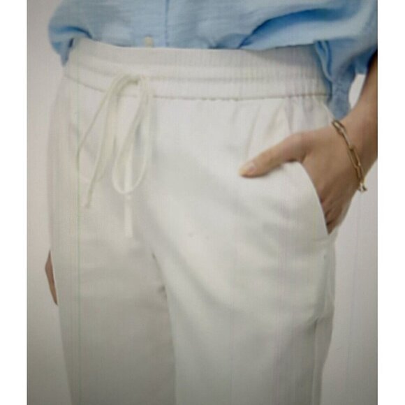J. Crew Factory Linen Cotton Drawstring Cuffed Pull-on Pants White Size 8 - Picture 2 of 13